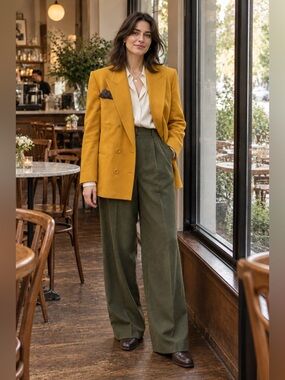 Rena Rowan 100% Virgin Wool Mustard Blazer Size 12 Excellent Conditi